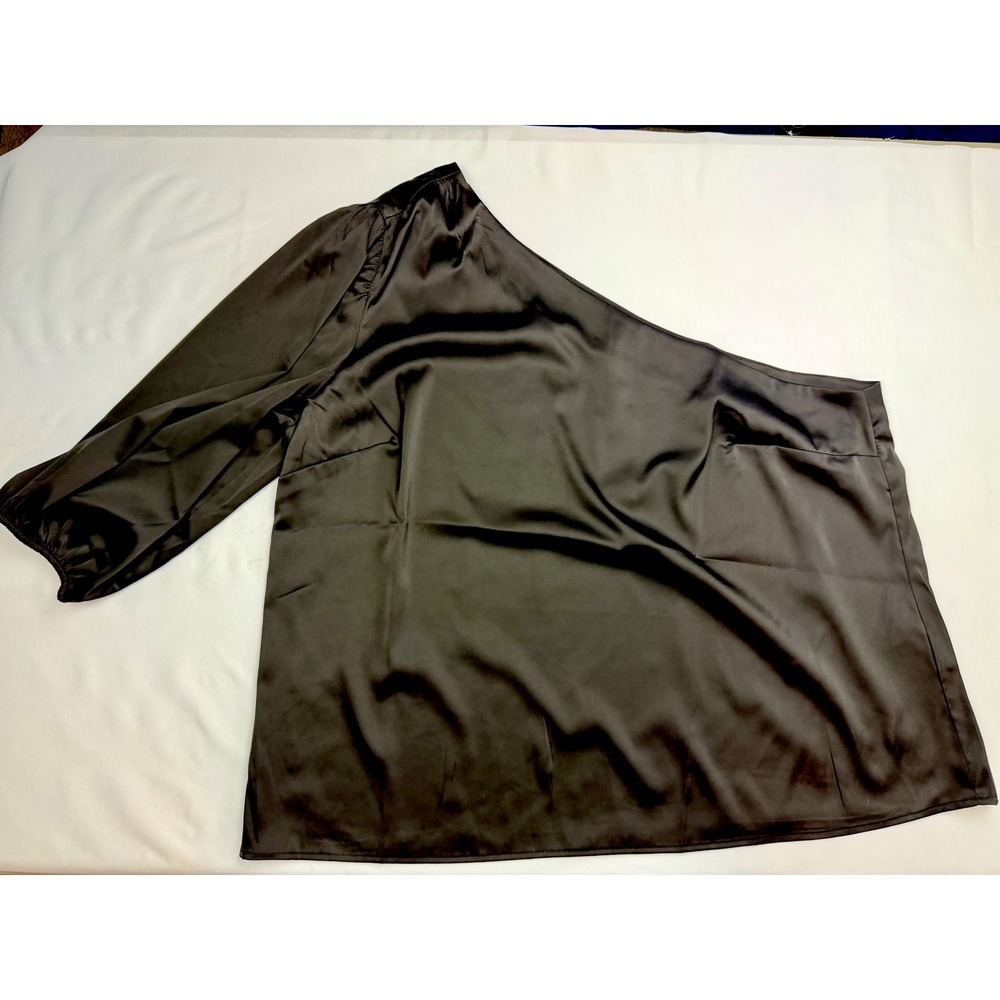 INC International Concepts Womens XXL Black One Shoulder Satin Blouse 100174442M